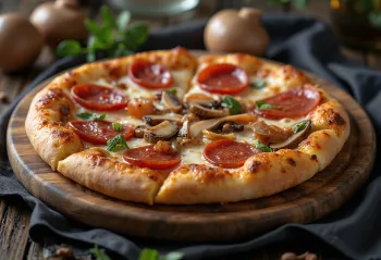 Postrežena pica Pepperoni z gobami