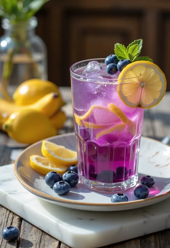 Bananina limonada z borovnicami v kozarcu