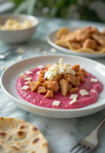 Piščančji kosi v rožnati omaki mole rosa okrašeni s sezamom