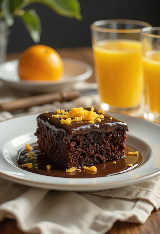 Pomarančna čokoladna torta v elegantni postrežbi