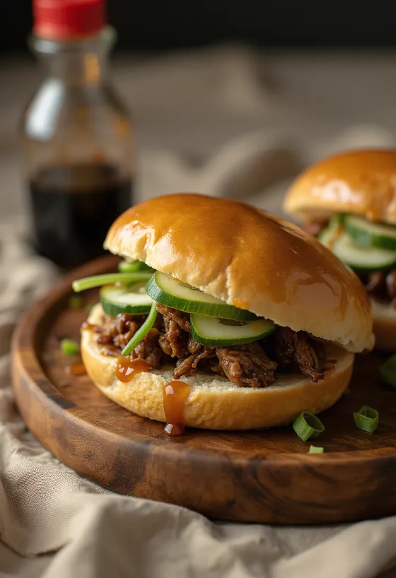 Bao bun z govedino in sojino omako postrežen