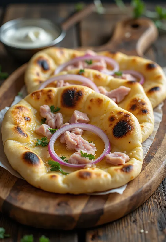 Naan s tuno, postrežen