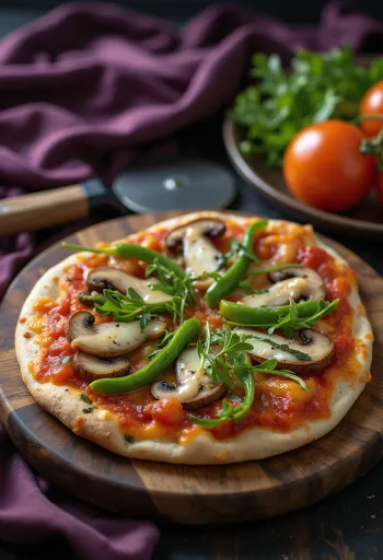 Veganska tortilla pizza s svežo zelenjavo in rukolo