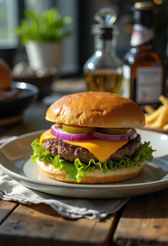 Klasični ameriški hamburger s sočnim polpetom in sirom čedar