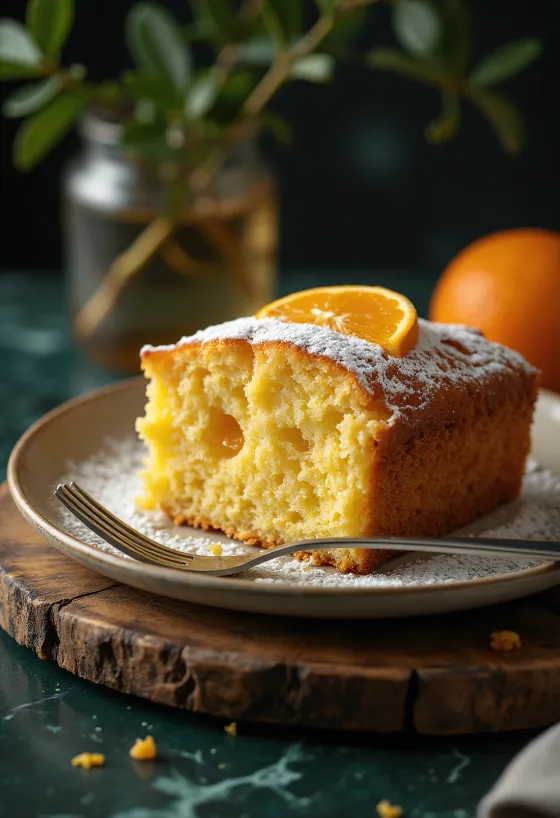 Pomarančna medena torta narezana na rezine in postrežena