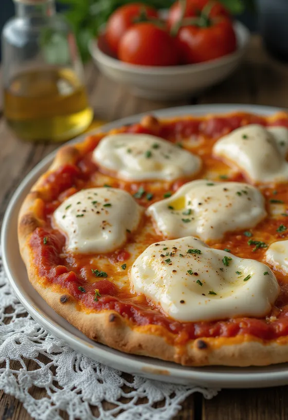 Pizza alla Mozzarella di Bufala z bivoljo mocarelo in baziliko