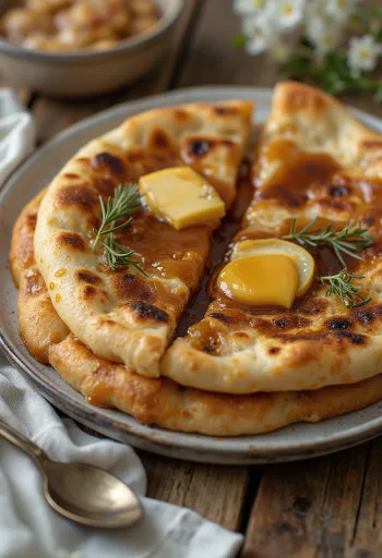 Postrežen kruh naan s karamelo