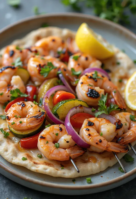 Karides Kebab z žar kozicami in zelenjavo