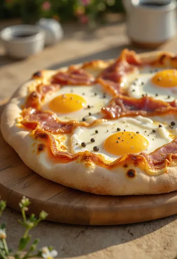 Pizza alla Pancetta e Uova s panceto in jajcem
