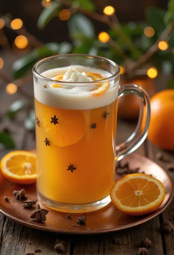 Jabolčni cider s klinčki in pomarančo, postrežen v kozarcu