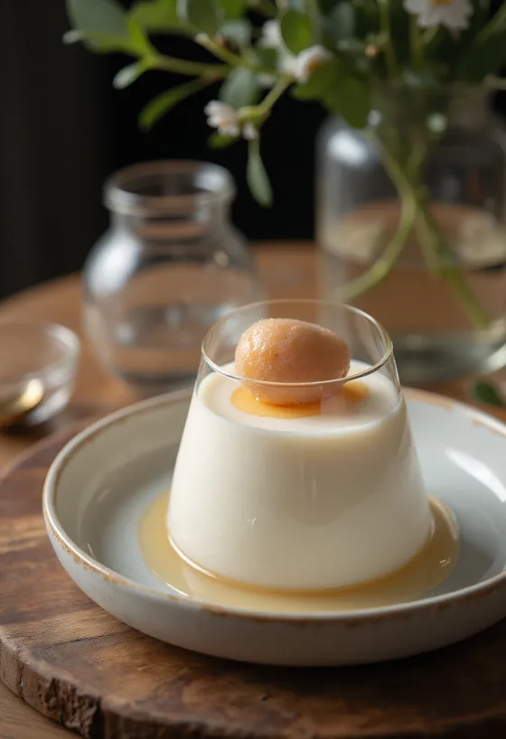 Ličijeva panna cotta postrežena