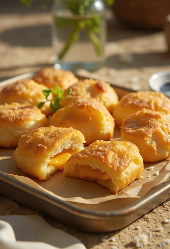 Fry bake s sirom, s hrustljavim testom in topljenim sirom v sredini