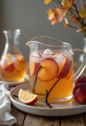 Jabolčni cider s slivami in vaniljo, postrežen