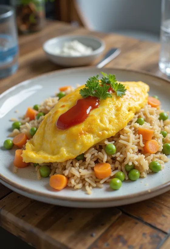 Omurice skleda z zelenjavo, jajci in riževo mešanico