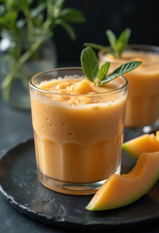 Melonin smoothie, postrežen v kozarcu
