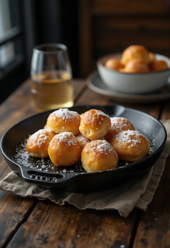Æbleskiver danski krofi posuti s sladkorjem v prahu