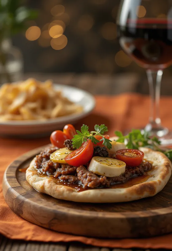 Šefova posebna pita z govedino, sirom camembert in rukolo