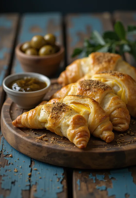 Svež, pečen sambousek z jajčevci, postrežen s humusom