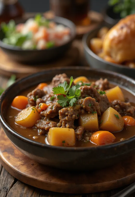 Estofado de carne postrežen