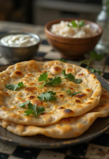 Sveže pripravljen indijski ploščati kruh paratha