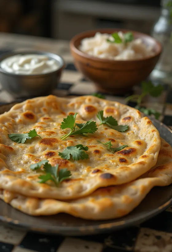 Sveže pripravljen indijski ploščati kruh paratha