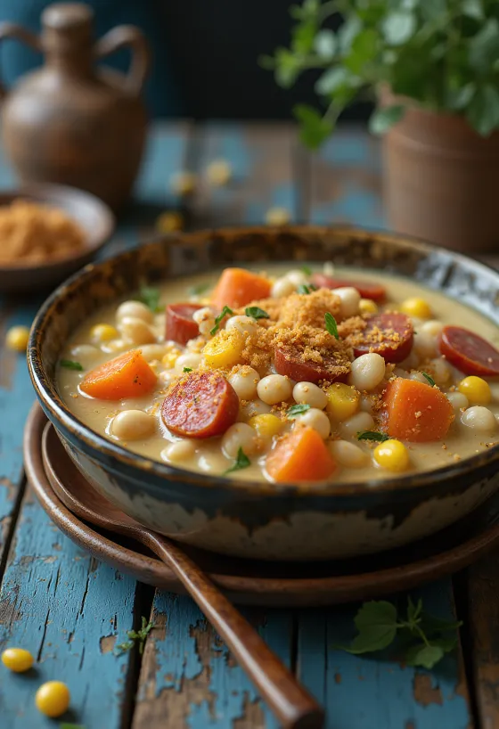 Locro de maíz z bogatimi okusi koruze in fižola
