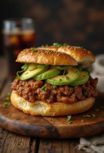 Sloppy Joe sendvič z avokadom, z bogato naloženim nadevom iz mletega mesa