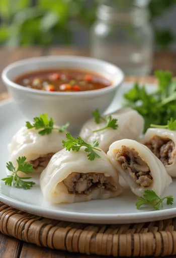 Bánh cuốn s pikantno omako, postrežen