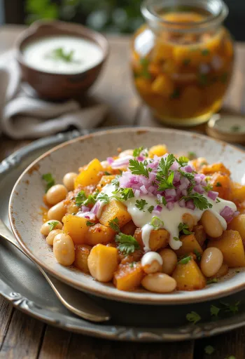 Ghugni chaat s krompirjem in svežim koriandrom