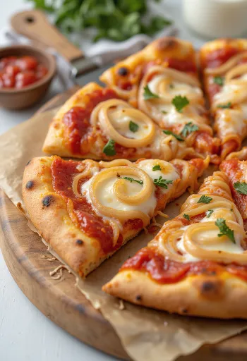 Pizza con Cipolla s čebulo in mocarelo