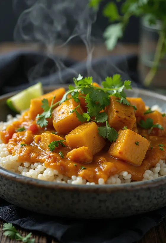 Bučni curry na podlagi iz kvinoje
