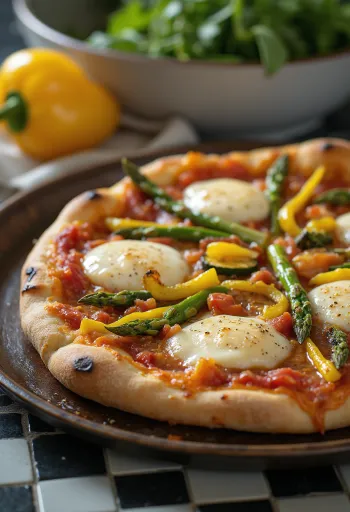 Pizza Primavera s spomladansko zelenjavo in baziliko