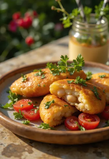 Acarajé z vinaigrette omako, okrašen s svežim koriandrom
