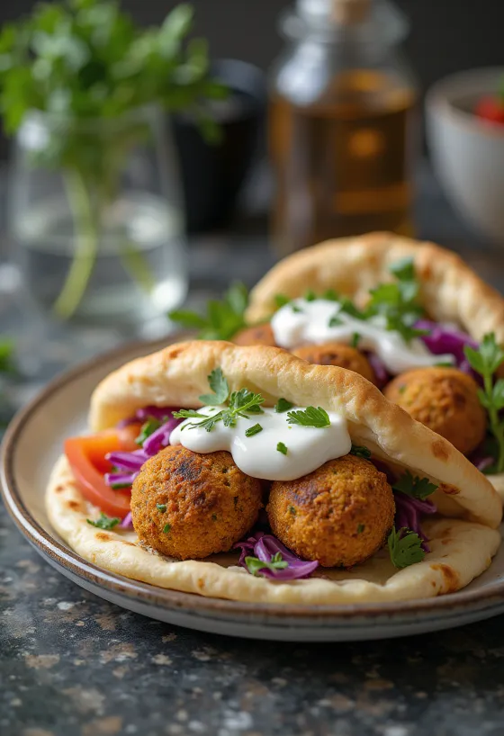 Falafel pita s polpeti in zelenjavo