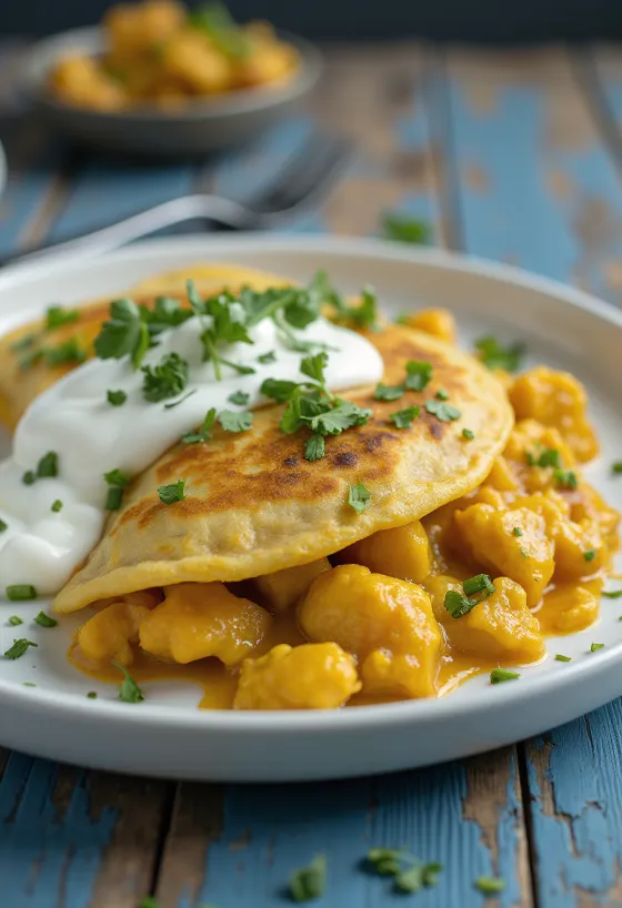 Indijske palačinke s curryjem postrežene