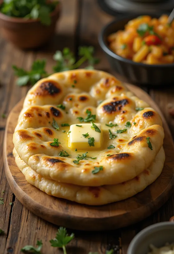 Roghni naan z maslom, sveže postrežen