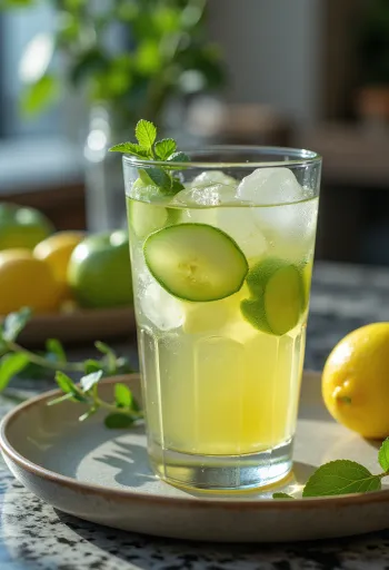 Sveže postrežen ledeni jabolčni cider z zelenim jabolkom