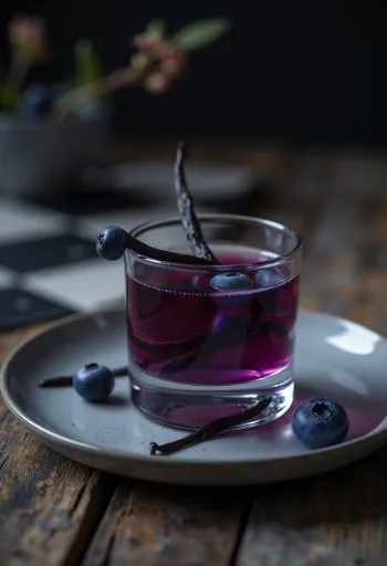 Borovničev liker, postrežen v steklenici