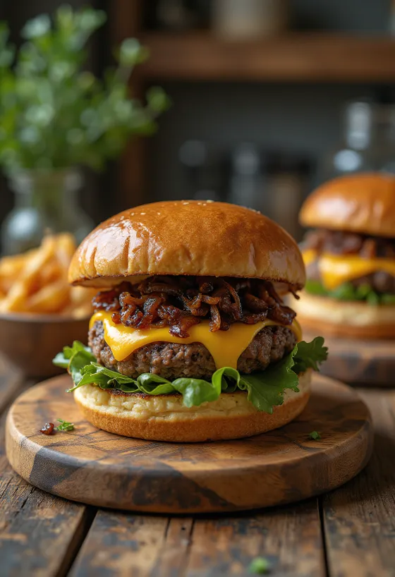 Hamburger s sirom Pepper Jack s sočno mesno polpeto in stopljenim sirom Pepper Jack