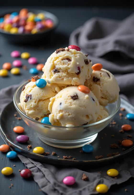 Smarties sladoled postrežen