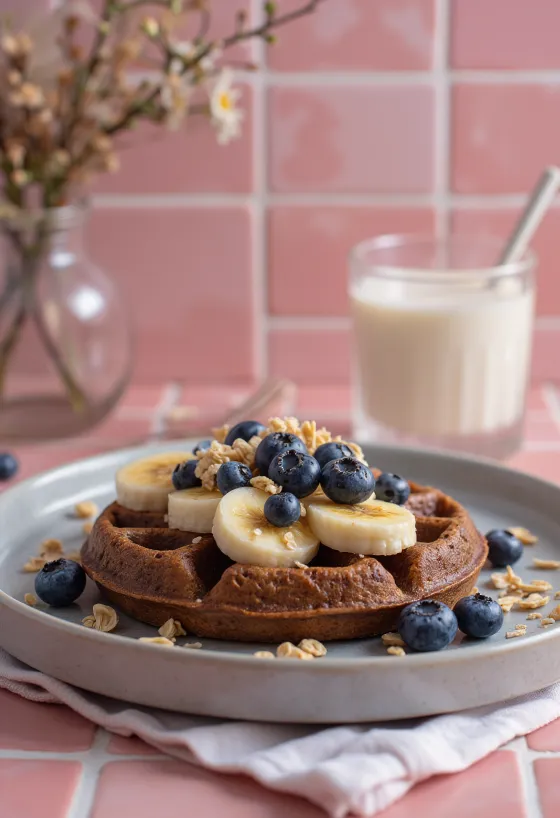 Superfood vaflji, postreženi z borovnicami in mandlji