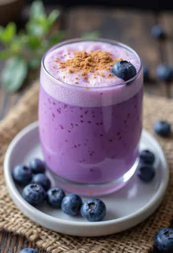 Probiotični začinjen borovničev kefir, postrežen s svežimi borovnicami