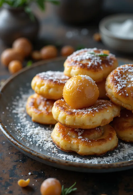 Palačinke æbleskiver, posute z belim sladkorjem