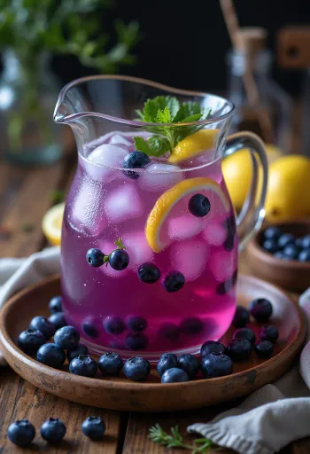 Borovničeva limonada postrežena v kozarcu