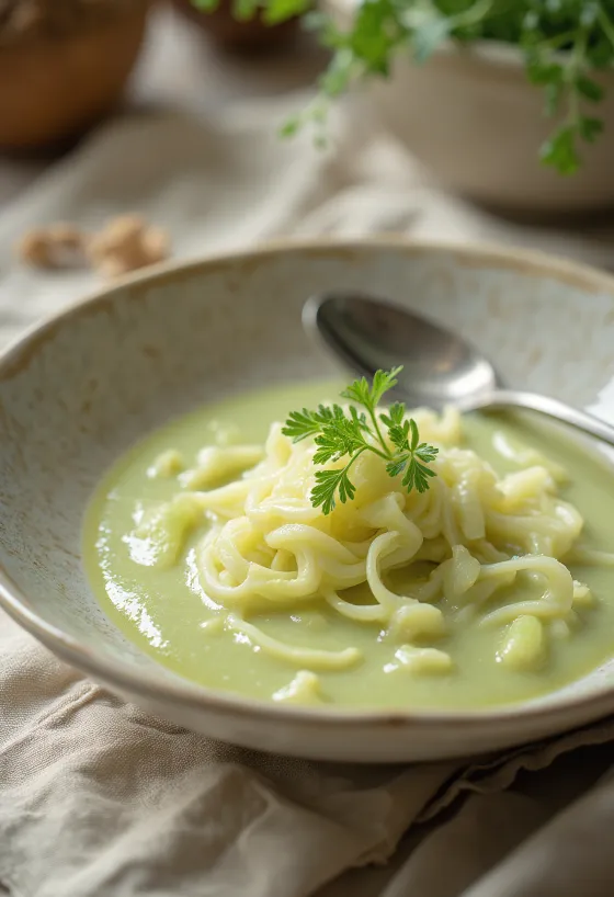 Postrežena kremna zeljna juha z meto