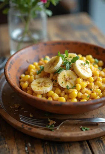 Tamalito z banano, postrežen s feta sirom in rezinami limete