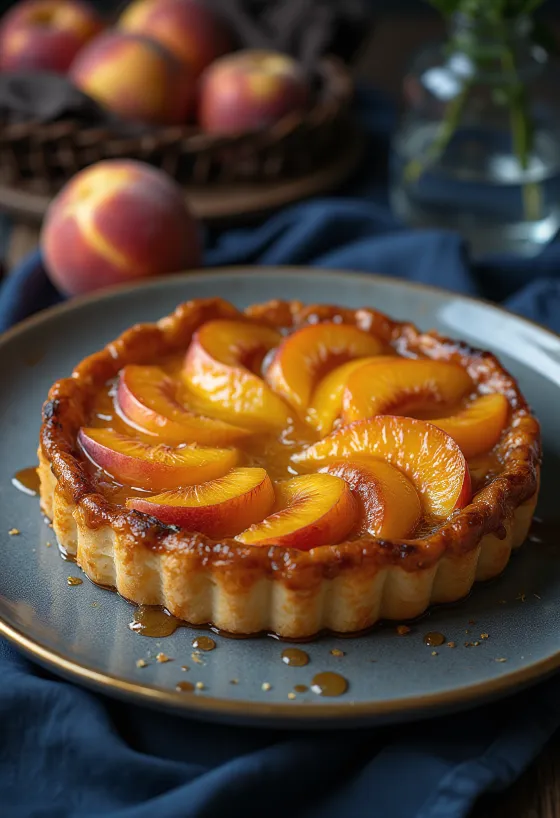 Tarte Tatin z breskvami, karamelni biskvit z breskovimi rezinami