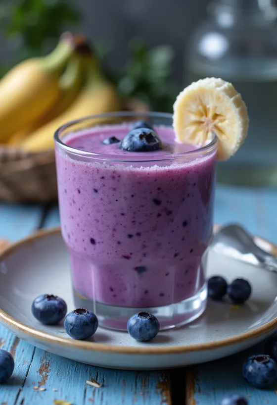 Borovničev smoothie postrežen v kozarcu