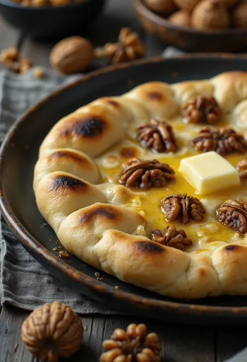 Naan s praženimi orehi, postrežen