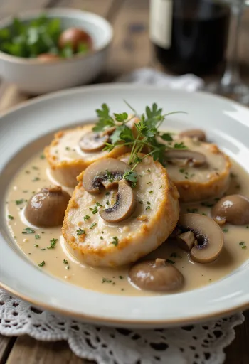 Svinjski medaljoni z gobovo omako postreženi